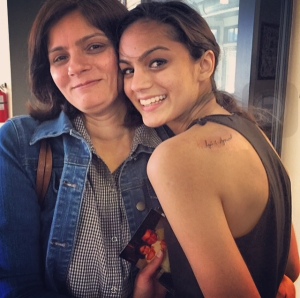 My mom and I right after I got my tattoo of my dad's signature!